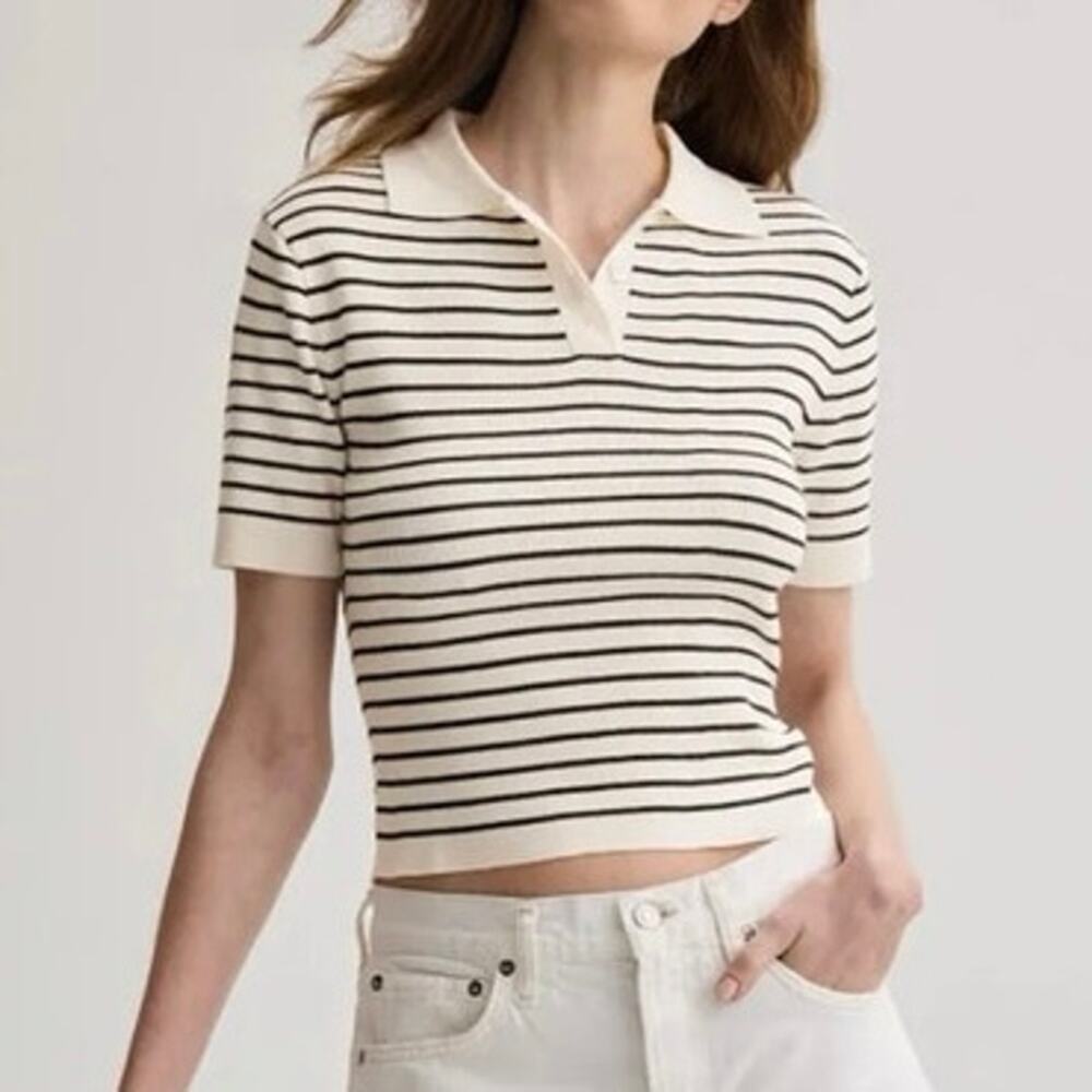 Alexia Admor Elani Striped Polo short sleeve tee Small